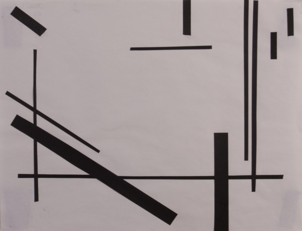 Abstract black and white paper line art