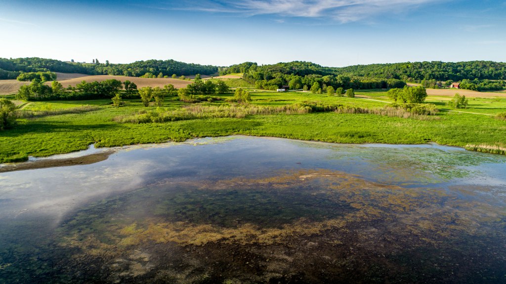 Aerial photography over Indian Lake, Wisconsin, USA
