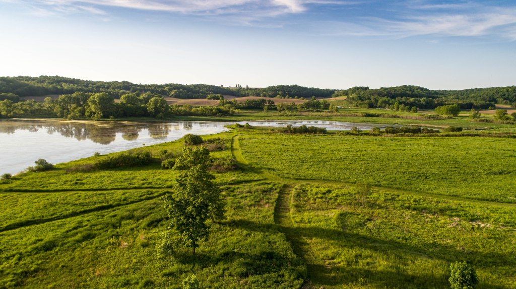 Aerial photography over Indian Lake, Wisconsin, USA